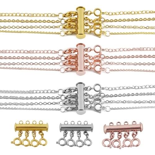 2/3/4 Holes Stainless Steel Magnetic Spring Buckle Lobster Clasps Connectors Strand Layered Clasp Tubes For Necklace Bracelet