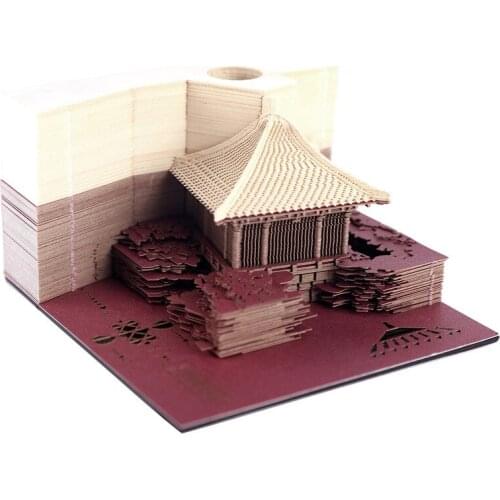 3D Laser Cut Chinese Style Arch Pavilion Model Paper Marker Memo Pad with Gift Box Sticky Note Bookmark Business Mysterious Gift