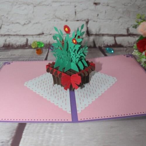 3D Handmade Purple Cover Red Wild Flowerpot Paper Invitation Greeting Cards PostCard Thanksgiving Day Teachers Mothers Day Gift
