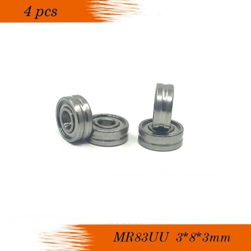 4pcs MR83UU MR83ZZ Molybdenum steel wire cutting/ wire guide wheels corrective straight U-groove bearings 3X8X3mm