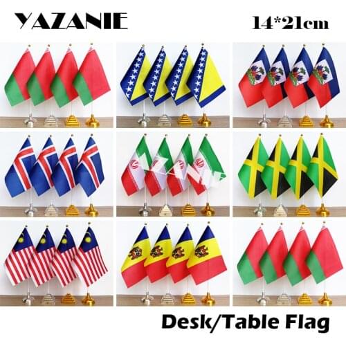 YAZANIE 14*21cm 4PCS Belarus Haiti Iceland Malaysia Table Flag Bosnia and Herzegovina Iran Jamaica Moldova Countries Desk Flags
