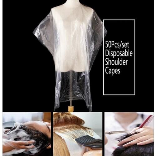 50Pcs/set Disposable PE Hairdressing Cloth Shoulder Apron Cut Perm Dye Hair Cape Waterproof Apron Antistatic Barbe Home 13*9.2cm