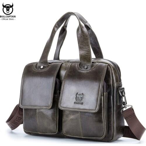 Brand Men Soft Genuine Cowhide Leather Briefcase Business Work Laptop Handbag Male Shoulder Messenger Bag Trendy 2021 sac homme