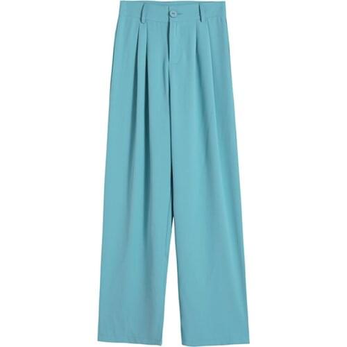 Spring Summer Loose Wide Leg Trousers Female Causal Elastic High Waist Women Suit Pants 2021 Ladies Solid Pantalon New