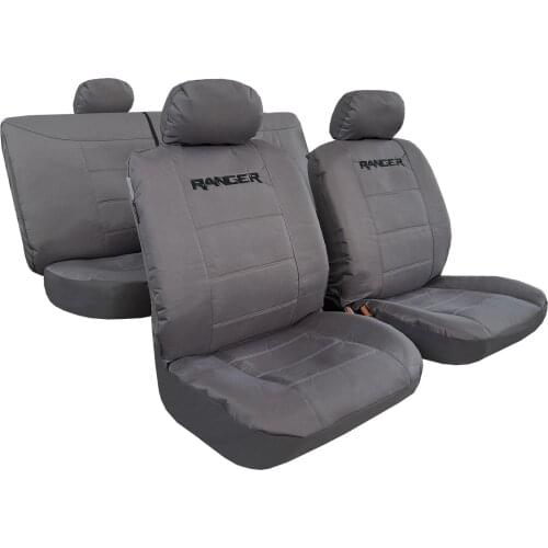 Canvas Seat Covers For Ford Ranger Truck, Waterproof Grey Full Set Embroidery Auto Protector, Airbag Safe Universal Easy Fit