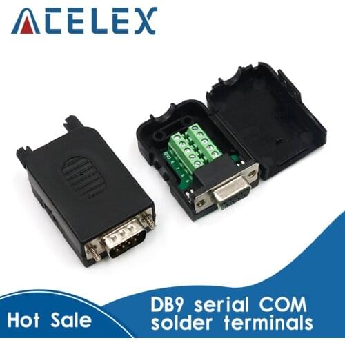 DB9 serial COM transfer-free solder terminals RS232 female connector with back side screw DIY
