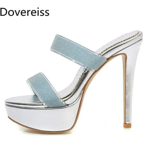 Dovereiss Fashion Womens Shoes summer consice sexy Elegant Waterproof new Silver and gold Slippers Party shoes big size 43