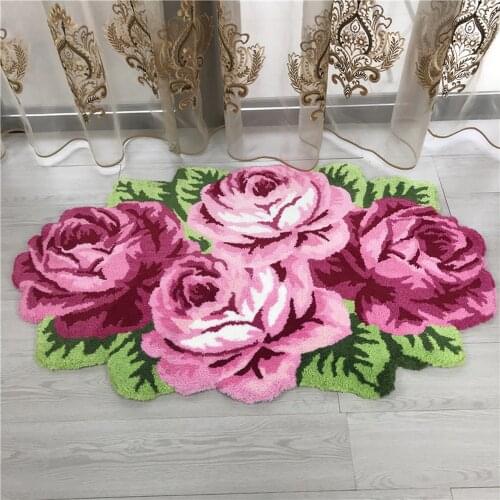 110CM*70CM Rose Flocking Rug Flocking Carpet for Living Room Home Decor Floor Mat Carpet Valentine Decorations