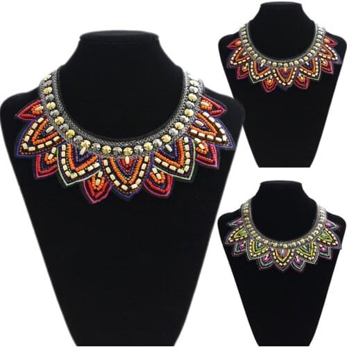 Pu wishspace euramerican popularity personality lotus embroidery crystal beads necklace fashion jewelry wholesale