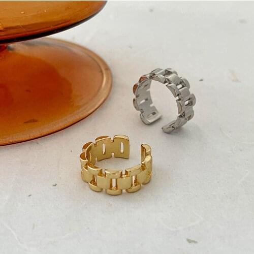 Monlansher Metal Thick Chain Geometric Open Ring Gold Silver Color Metal Finger Ring for Women Statement Minimalist Ring Jewelry