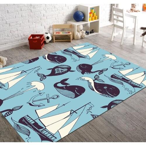 Whale and Ship Patterned Carpet ,Non Slip Floor Carpet,Teens Carpet,Kids Carpet,Turkish Rug