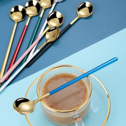 1PC Colorful Ice Spoon Coffee Spoon Tea Cafe Scoop Long Handle Spoons Dinnerware Flatware Coffee Drinking Tools Kitchen Accessor