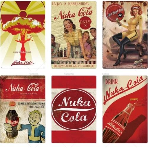 Nuka Cola Metal Sign Shabby Cola Plate Poster Vintahe Bar Pub Cafe Wall Plaques Decor Crafts Tinplate Painting Kitchen Wall Sign