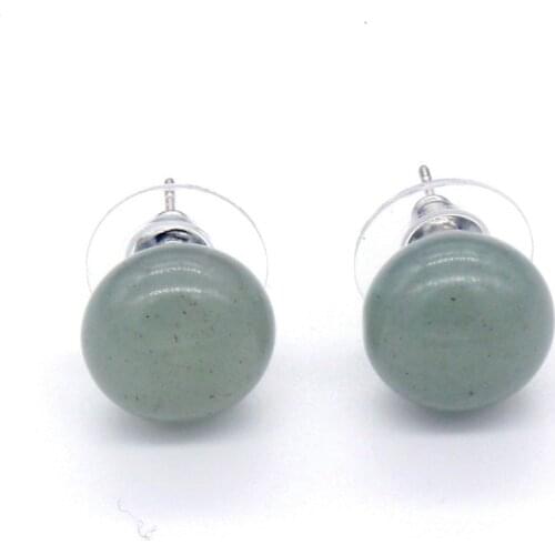 Trendy-beads Silver Plated Green Aventurine Bread Shape Stud Earrings For Female Anniversary Jewelry