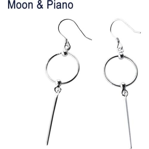 Fashion 925 Silver Drop Earrings Female Punk Japanese and Korean Style Simple Round Earring Geometric Long Ear Fine Jewelry