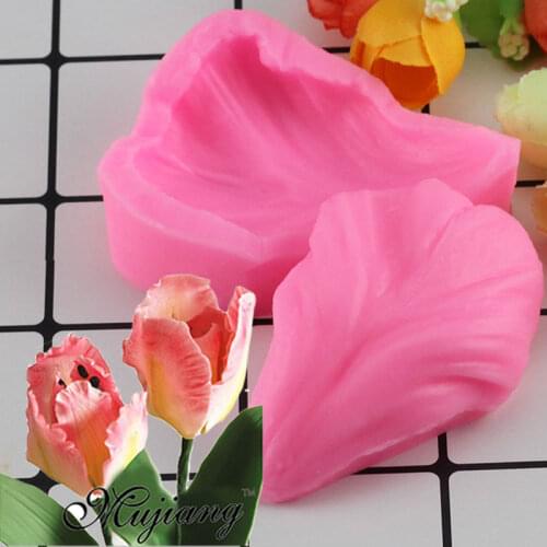 Mujiang 3D Tulip Flower Petal Silicone Molds Candy Polymer Clay Mold Fondant Cake Decorating Tools Chocolate Gumpaste Moulds