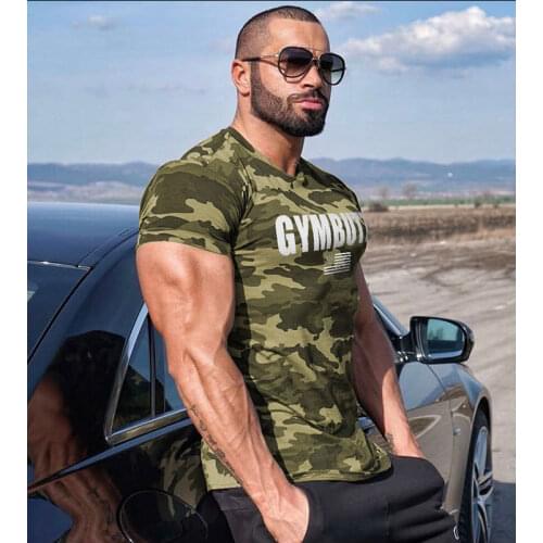 Men Camo Gym Fitness Shirt Running T Shirt Short Sleeve Bodybuilding Sportswear Jogging Clothes Training Workout Tee Tops Tshirt