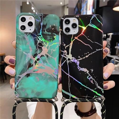 Laser plating marble Strap Cord Chain Phone Necklace Lanyard soft phone case For iPhone 11 Pro XS Max XR X 7 8 Plus 7 plus cover