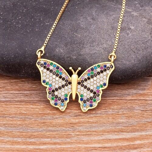 New Arrival 12 Styles Cute Colorful Butterfly Pendants Gold Plated Copper Cubic Zirconia Jewelry Charm Chain Necklace For Women
