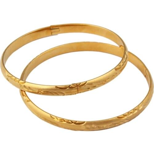 New Trendy Women Carved Flowers Gold Filled Cuff Bangles Fine Bracelet Fashion Jewelry Free shipping