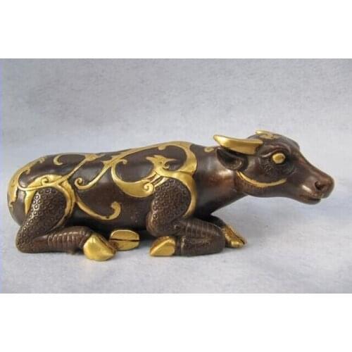 Song voge gem S0577 Royal Palace Pure Bronze 24K Gold Gild Feng Shui phoenix design animal Cattle