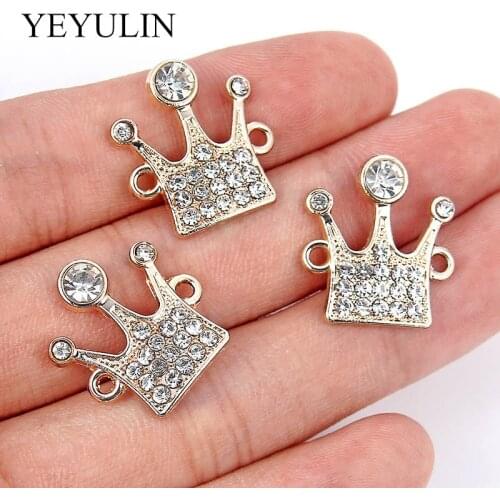10 Pcs Golden Crystal Crown Shape Alloy Connectors Bracelet Charm Necklace Pendant For DIY Fashion Jewelry Making