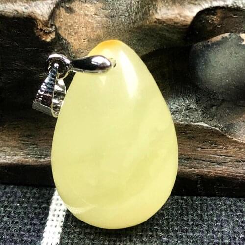 Genuine Natural Yellow Amber Pendant Jewelry For Woman Lady Man Silver Clear Crystal 22x15x7mm Water Drop Beads Gemstone AAAAA