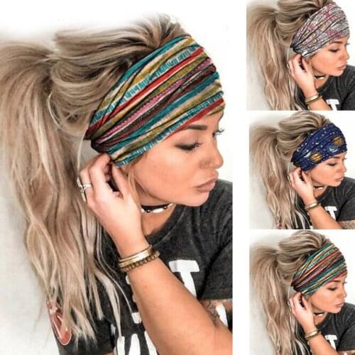 Women Fashion Sport 3D Print Stretchy Headband Breathable Quick Dry Yoga Running Hair Band Elastic Non-slip Turban Headwraps