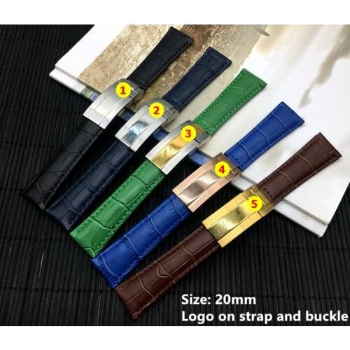 20mm Black Green Brown Blue Genuine Leather Watchband Watch band For Role Daytona Submariner strap gmt belt buckle with Logo on