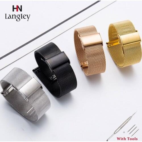 Universal Milanese WatchBand men women Flat Interface Huawei Buckle Mesh Strap Stainless Steel Loop Bracelet 16mm 18mm 20mm 22mm