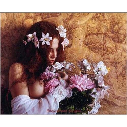 Needlework for embroidery DIY DMC High Quality - Counted Cross Stitch Kits 14 ct Oil painting - Girl with Flowers