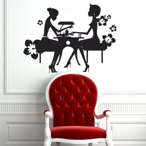 Nail Salon Wall Decals Beauty Salon Manicure Art Girls Mural Vinyl Wall Stickers Fashion Flower Window Glass Decoration S243