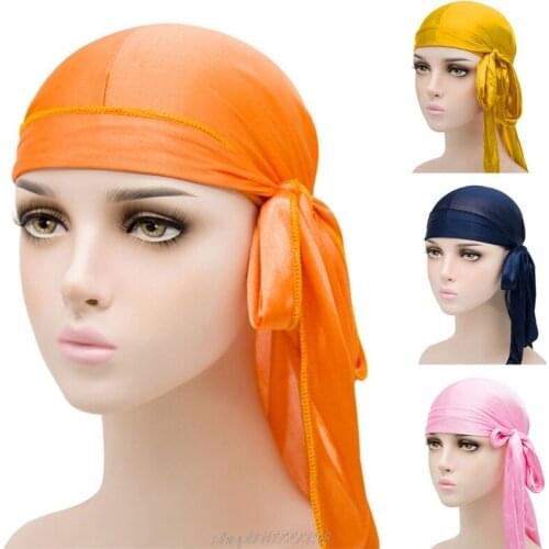 Silky Durag Soft Long Tail Head Scarf Elastic Straps Headwraps Multiple Colors Smooth Silk Maximum Compression M10 21 Dropship