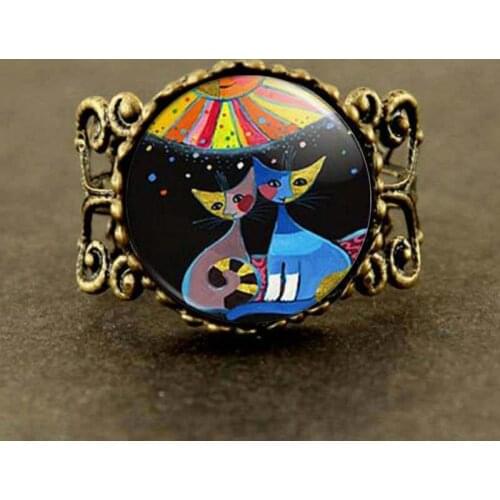 Steampunk Boutique Rosina Wachtmeister Cats Accessories Colorful Cats Glass Art Ring cat jewelry new