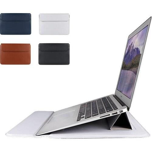 BGreen PU Leather Waterproof Laptop Case Sleeve Fashion Notebook Bag Tablet PC Sleeve Stand For Macbook Air Lenovo ASUS XIAOMI