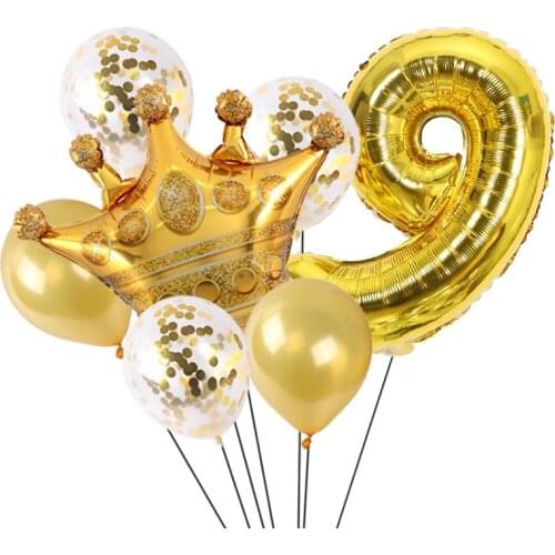 Glod Number Foil Latex Balloons for Kids Birthday Party Decoration 1st One Year Birthday Boy Decor Baby Shower Balloon