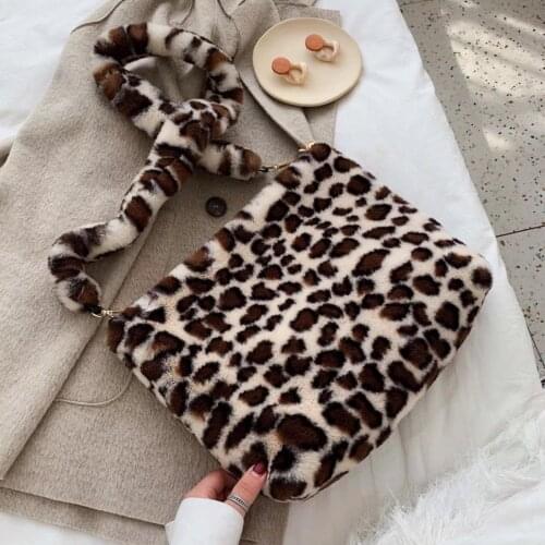 Women Faux Fur Shoulder Bag Plush Soft Handbag lady Leopard Winter Handbag Female Party Small Girls Tote Crossbody Messenger Bag