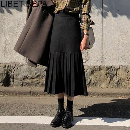 2021 New Spring Autumn Women A-Line Skirts High Waist Casual Korean Style Fashionable Vintage Pleated Wild Midi Skirts SK6102