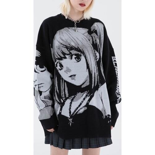 Lady Black Gothic Loose Pullover Streetwear Thick Long Sleeve Autumn Top Oversize Harajuku Women Cartoon Knitting Sweater 2021
