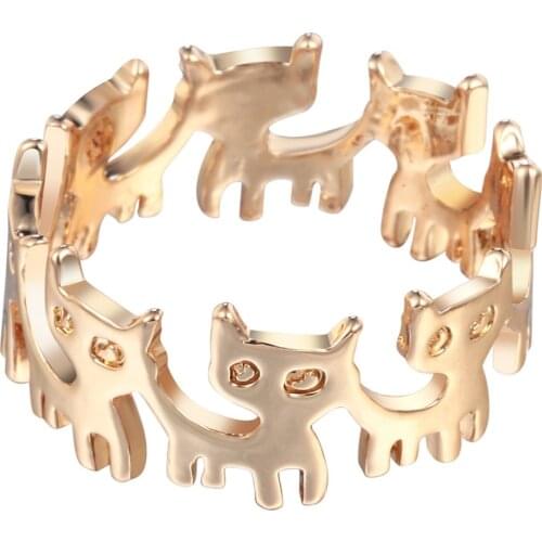 QIAMNI Vintage Anel Punk Funny Kitten Cat Animal Band Ring Boho Chic Brass Wedding Party Jewelry Gift for Girls Women Wholesale