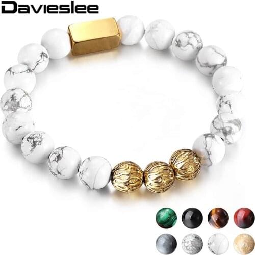 10mm Natural Stone Bead Bracelet for Men Women Stretch Engraving Eagle Eye Stainless Steel Bead Charm LPZ017