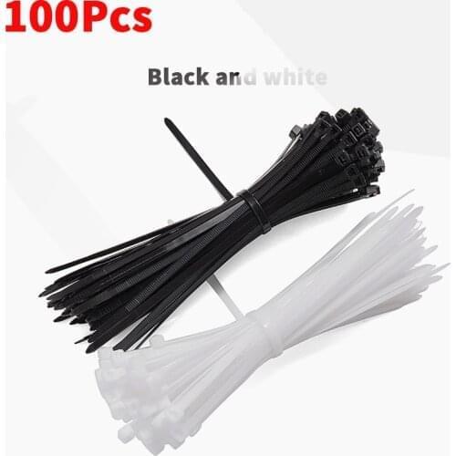 100Pcs Assorted Self-Locking Nylon Cable Ties Black or White，Flame retardant Ties， Zip Loop Wire Wrap