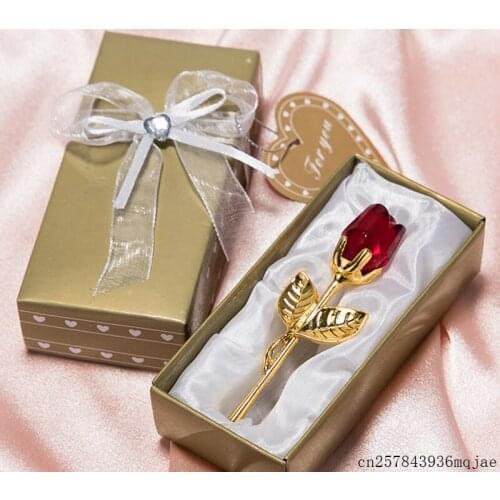 100pcs Wedding Decoration Ornaments Crystal Rose Flower Figurines Craft Valentines Day Favors and Gifts