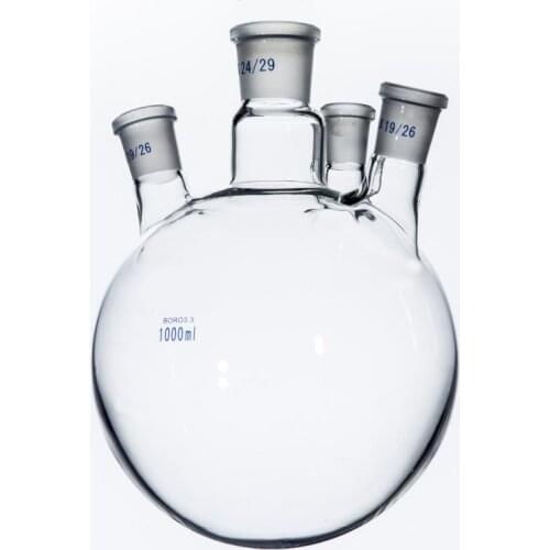 1000ml,24/29+19/26*3,4-neck,Round bottom Glass flask,Lab Boiling Flasks,Four neck laboratory glassware reactor