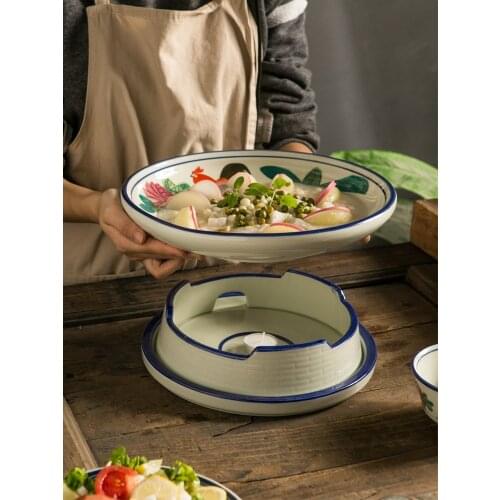 10-12 inch big red Cock pattern porcelain underglaze ceramic porcelain Soup Bowl with a candle stand stew pot heating furnace