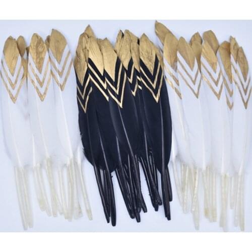 20Pcs/Lot Gold Dipped Duck Feather Goose Feathers for Crafts Diy Black White Pheasant Feather Handicraft Accessories Decoration