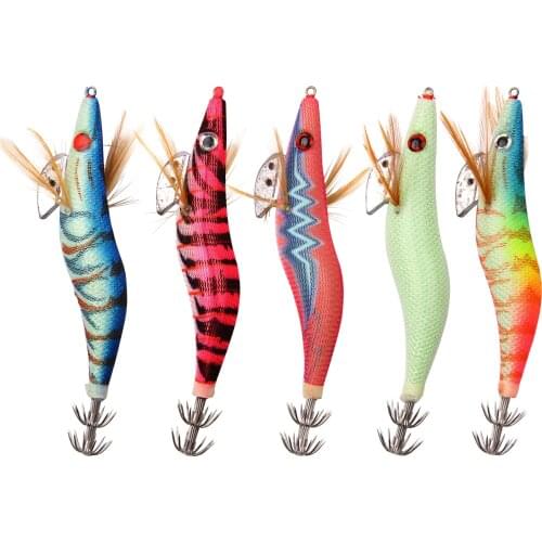 5pcs 10pcs 12g-21g Luminous Squid Jig Fishing Wood Shrimp Lure octupus Cuttlefish bait Jigs Lures Spinnerbait Wood Shrimp