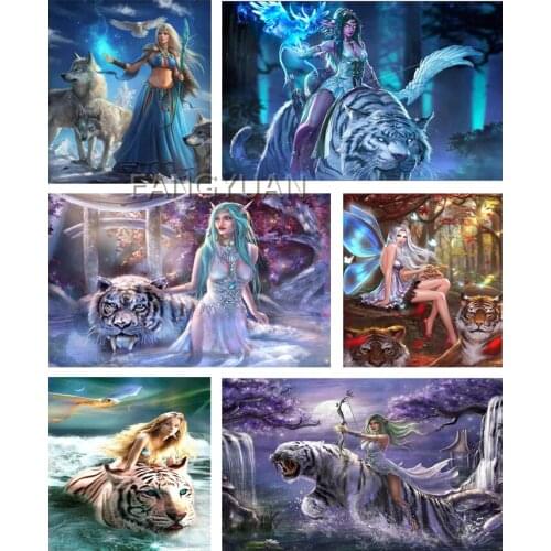 Fairy Beast 5D Diy Diamond Painting Tiger Animal Beauty Diamond Embroidery Abstract Cartoon Scenery Wall Art Pictures Home Decor
