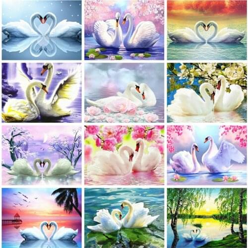 Huacan 5D Diamond Painting Cross Stitch Swan Diamond Mosaic Set For Embroidery Cross Animals Modular Pictures Home Decor