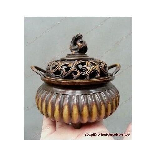 Antiques Old Bronze China Classical Sign Statue Incense Burner Censer